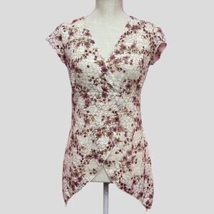 Vintage Vanity Coquette Sheer Lace Short Sleeve Top “large”